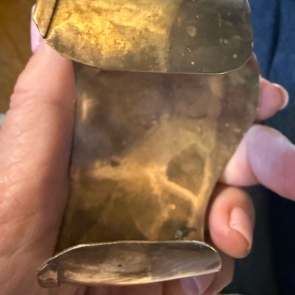 Brass cuff bracelet with brown agate stone - Picture 2 of 3